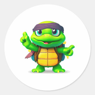 Adesivo Redondo Feliz Tartaruga Branca De Volta À Escola