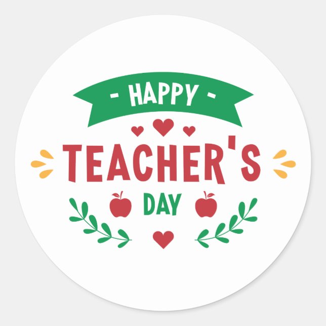 Adesivo Redondo Feliz Teacher's Day word art (Frente)