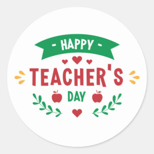 Adesivo Redondo Feliz Teacher's Day word art