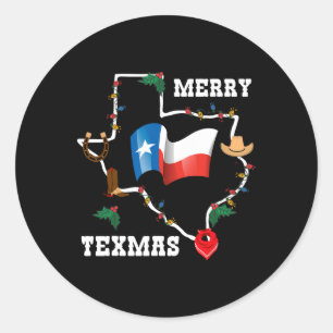 Adesivo Redondo Feliz Texmas Texas Flag Natal Xmas Family Holi