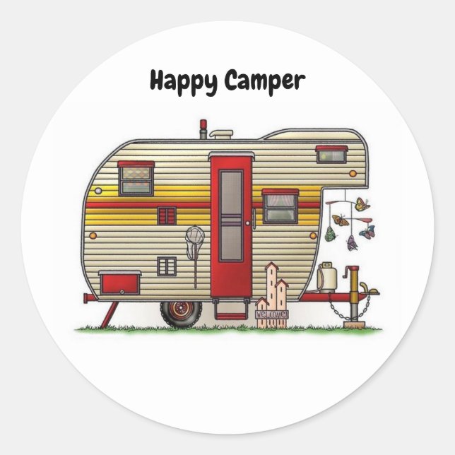 Adesivo Redondo Feliz Trailer de Camper (Frente)