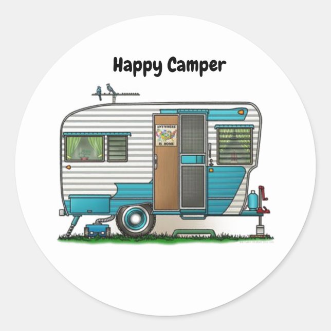 Adesivo Redondo Feliz Trailer de Camper (Frente)