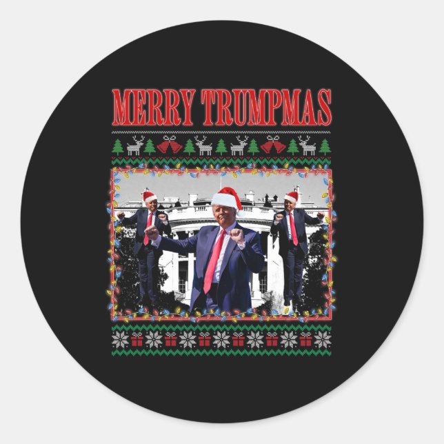 Adesivo Redondo Feliz Trumpmas Donald Trump Papais noeis Família X (Frente)