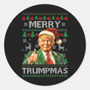 Adesivo Redondo Feliz Trumpmas - Papai Noel Donald Trump