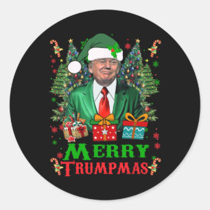 Adesivo Redondo Feliz Trumpmas Papais noeis Trump Vintage Feia