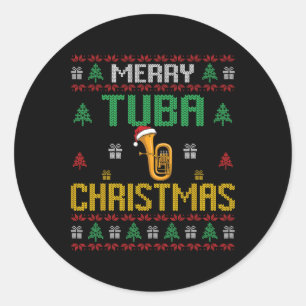 Adesivo Redondo Feliz Tuba Christmas Funny Tuba Player Ugly Xmas H