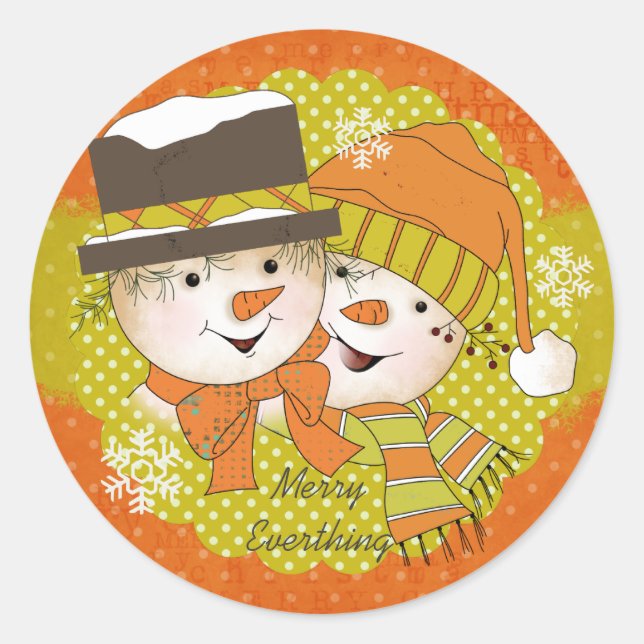 Adesivo Redondo Feliz Tudo Snowmen Round Sticker (Frente)