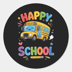 Adesivo Redondo Feliz Último Dia De Aula Ônibus Escolar Fofo Verão