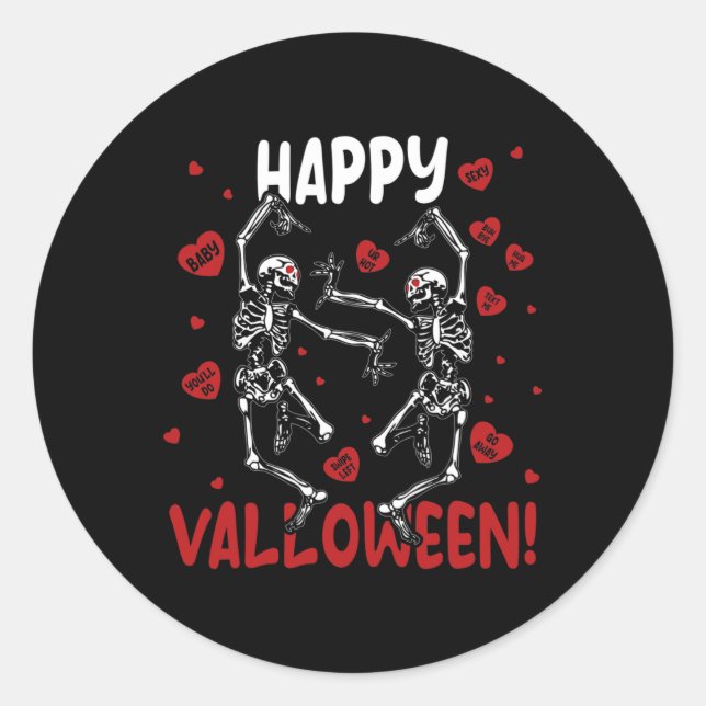 Adesivo Redondo Feliz Valloween Funny Dancing Skeleton Gótico Vale (Frente)