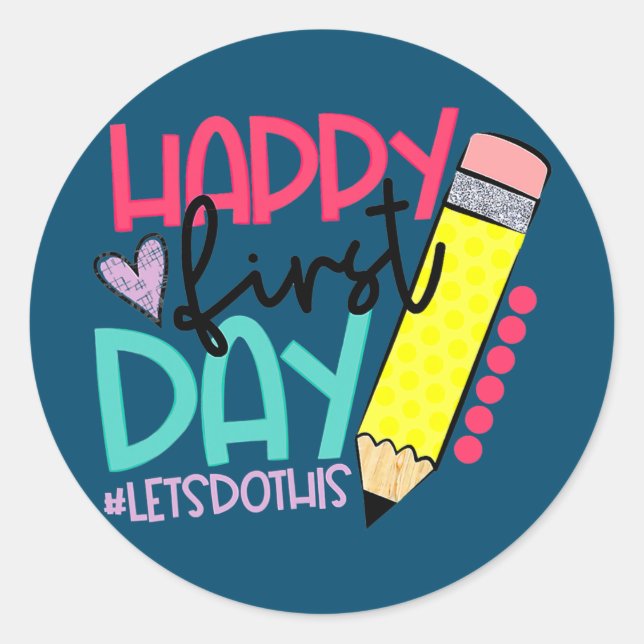 Adesivo Redondo Feliz Vamos Do Primeiro Dia, Seja Bem-Vindo (Frente)