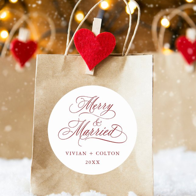 Adesivo Redondo Feliz Vermelha e Casados Recém-Semanas Primeiro Na (Criador carregado)