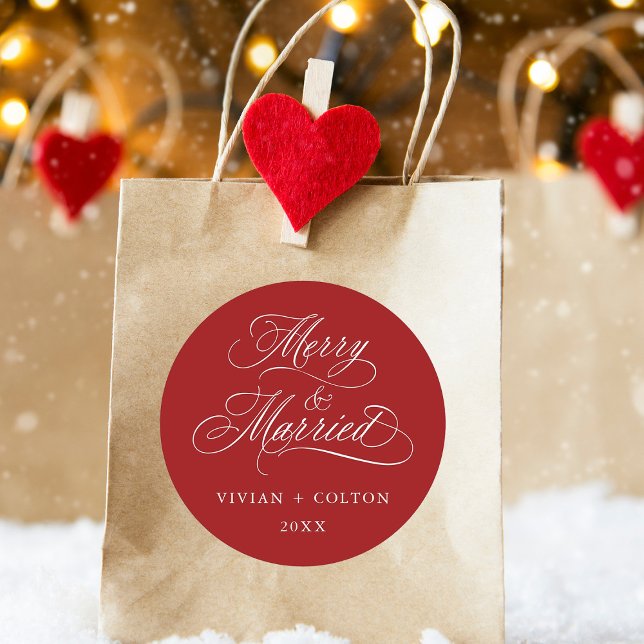 Adesivo Redondo Feliz Vermelha e Casados Recém-Semanas Primeiro Na (Criador carregado)