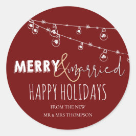 Adesivo Redondo Feliz Vermelho Casado & Recém-Casado Felicitações