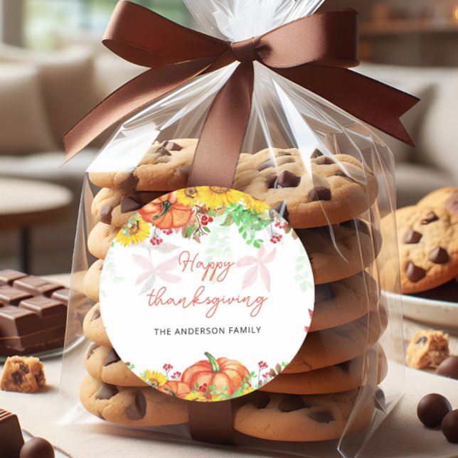 Adesivo Redondo Feliz Vinheta de Ação de Graças (Criador carregado)