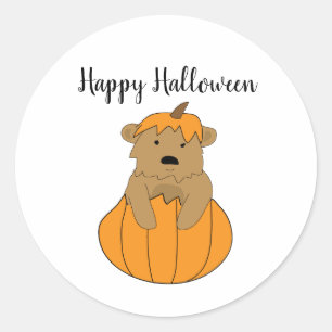 Adesivo Redondo Feliz Vinhetas De Abóbora De Halloween