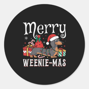 Adesivo Redondo Feliz Weenie-mas Weenie Xmas Natal Dachshund