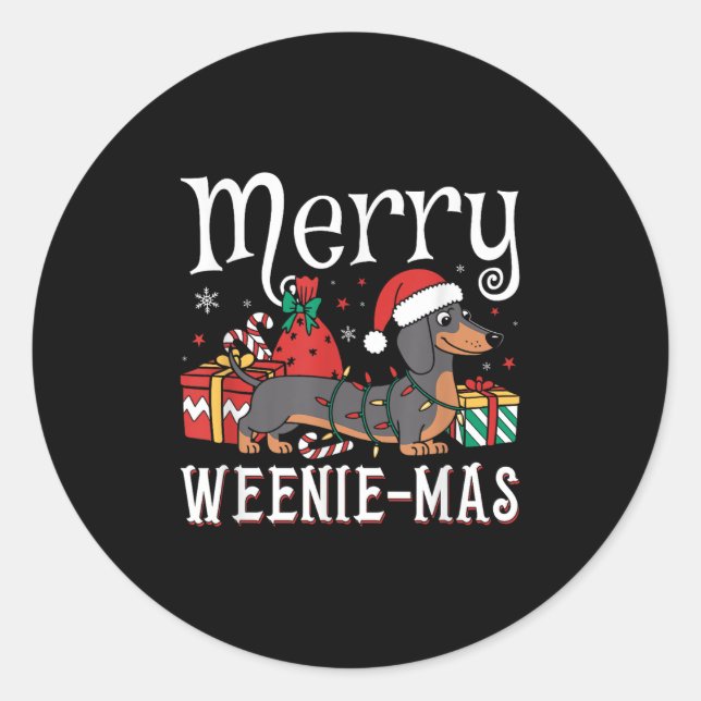Adesivo Redondo Feliz Weenie-mas Weenie Xmas Natal Dachshund (Frente)