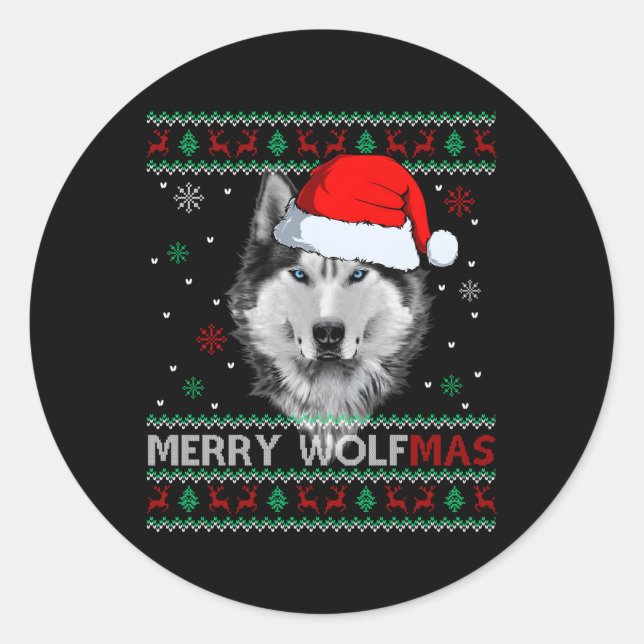 Adesivo Redondo Feliz Wolfmas Feliz Wolf Ugly (Frente)