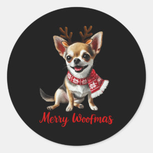 Adesivo Redondo Feliz Woofmas Chihuahua Cachorro Meme Com Antlers