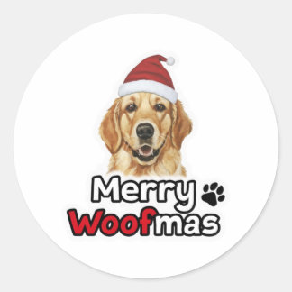 Adesivo Redondo Feliz Woofmas ouro recuperador do cão
