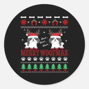 Adesivo Redondo Feliz Woofmas Shih Tzu Ugly Christmas