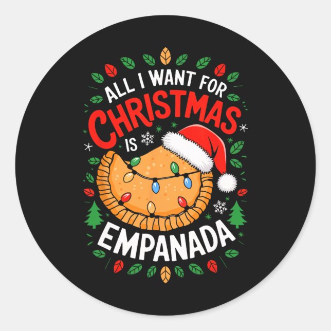 Adesivo Redondo Feliz Xmas Tudo Que Quero Para A Empanada De Natal (Frente)