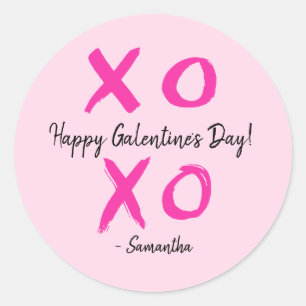 Adesivo Redondo Feliz XOXO Personalizado Rosa do Dia da Galentina