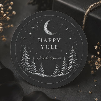 Adesivo Redondo Feliz Yule Solstício de Inverno Celestial