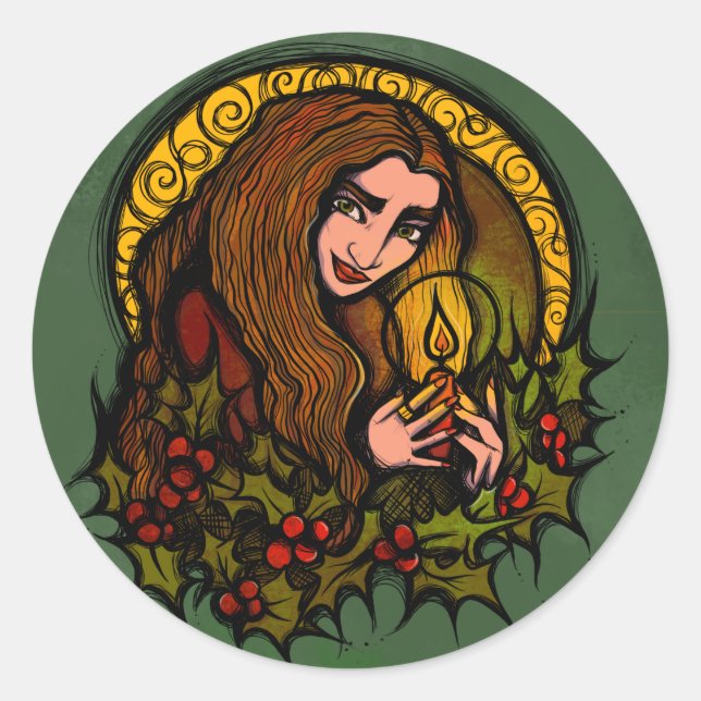 Adesivo Redondo Feliz Yule Witch (Frente)