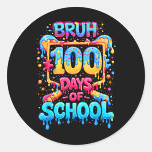 Adesivo Redondo Felizes 100 Dias De Escola Beisebol Gotejamento 10