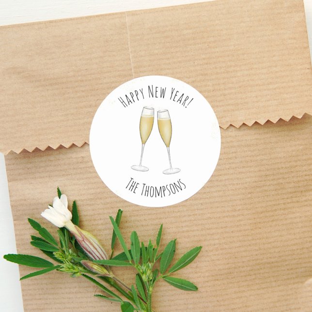 Adesivo Redondo Felizes anos novos: Fundo de Champanhe com Aquarel (Criador carregado)