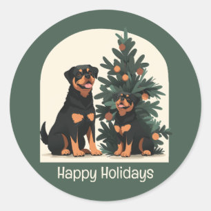 Adesivo Redondo Felizes Cães Rottweiler Feriados