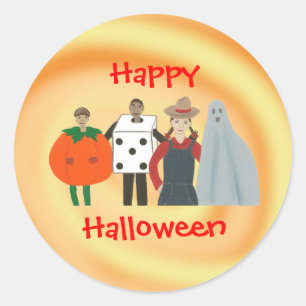 Adesivo Redondo Felizes Crianças de Halloween nos Vestidos