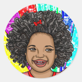 Adesivo Redondo Felizes Curvas | Garota sorridente adorável