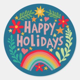 Adesivo Redondo Felizes Feriados Arco-Íris Cuta, Coloridos à Mão