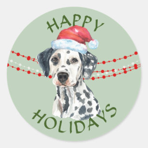 Adesivo Redondo Felizes Feriados do Dalmatian Santa Hat