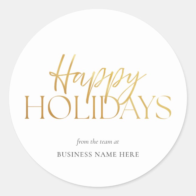 Adesivo Redondo Felizes Feriados Dourados Natal de Negócios (Frente)