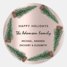 Adesivo Redondo Felizes Feriados Feliz Festa de Natal Nome Rosa