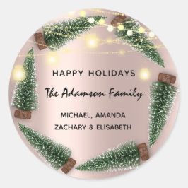 Adesivo Redondo Felizes Feriados Feliz Festa de Natal Nome Rosa