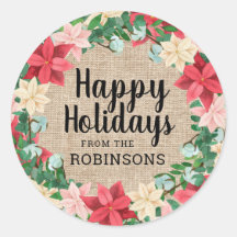 Felizes Feriados Poinsettia Brown Burlap