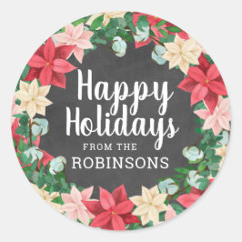 Adesivo Redondo Felizes Feriados Poinsettia Chalkboard