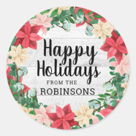 Adesivo Redondo Felizes Feriados Poinsettia White Wood