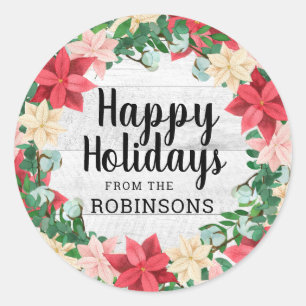 Adesivo Redondo Felizes Feriados Poinsettia White Wood