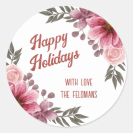 Adesivo Redondo Felizes Feriados Rosa Rosas Rosa Cosmos Borgonha