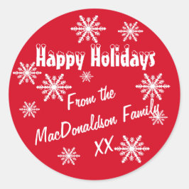 Adesivo Redondo Felizes feriados vermelhos e flocos de neve