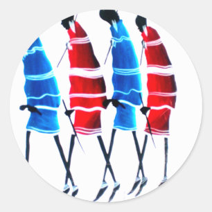 Adesivo Redondo Felizes Pessoas Maasai Guerreiros Andando Impressã