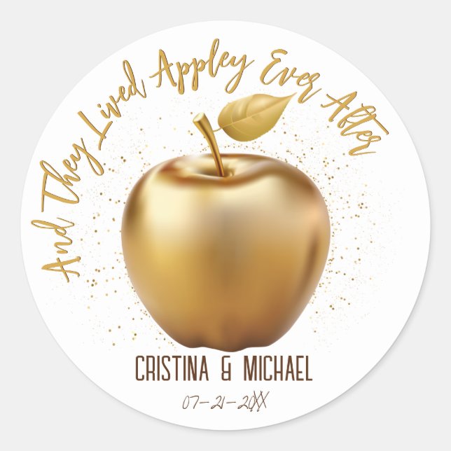 Adesivo Redondo Felizmente Depois De Caramel Apple Wedding Favor (Frente)