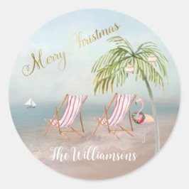 Adesivo Redondo Felry Christmas Beach Flamingo Wreath Única