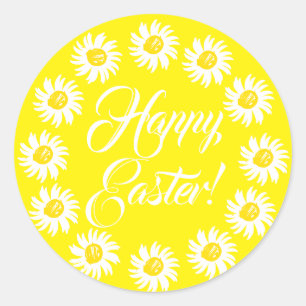 Adesivo Redondo Felz pascoa amarelo roteiro bonitinho margarida al