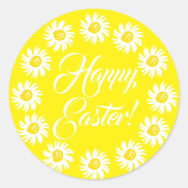 Adesivo Redondo Felz pascoa amarelo roteiro bonitinho margarida al (Frente)